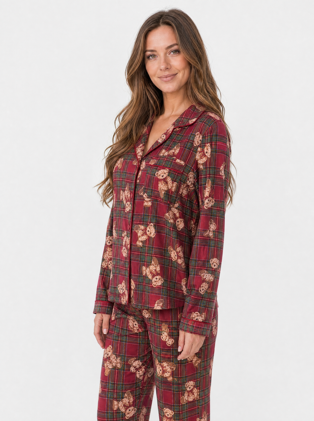 Women's bear plaid christmas pyjama set, side view