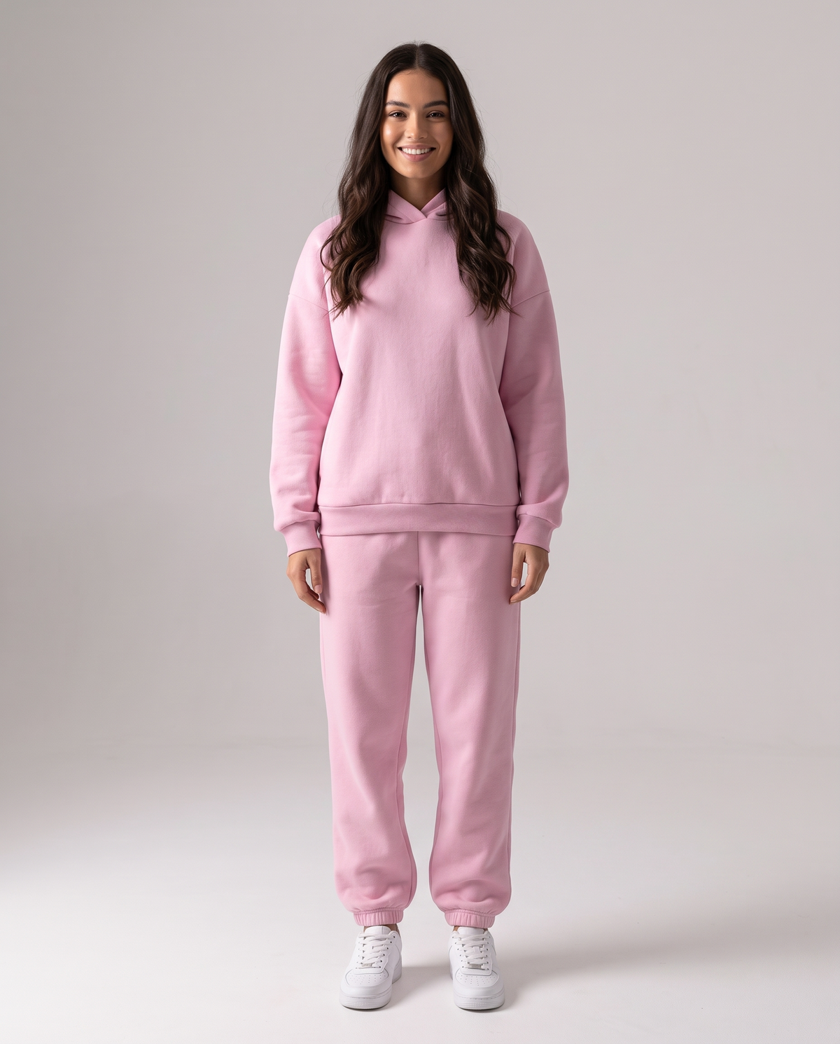 Women's Oversized Hooded Tracksuit Set in Pink – front view