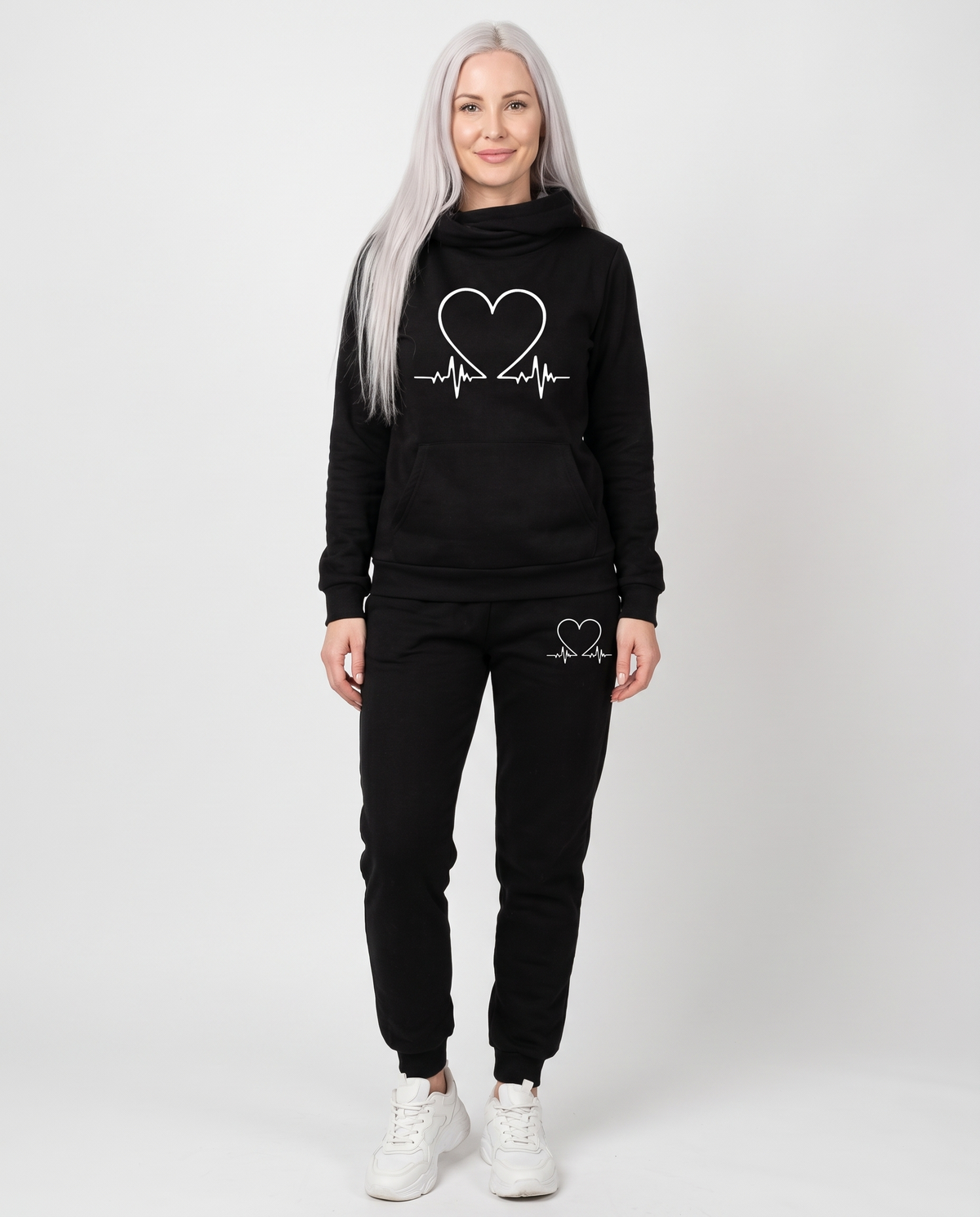 Heartbeat Comfortable Tracksuit in Black – front view