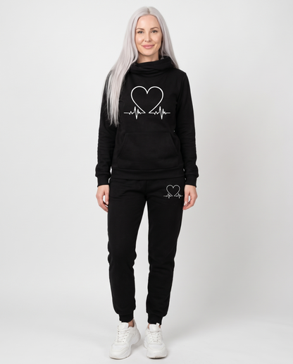 Heartbeat Comfortable Tracksuit in Black – front view