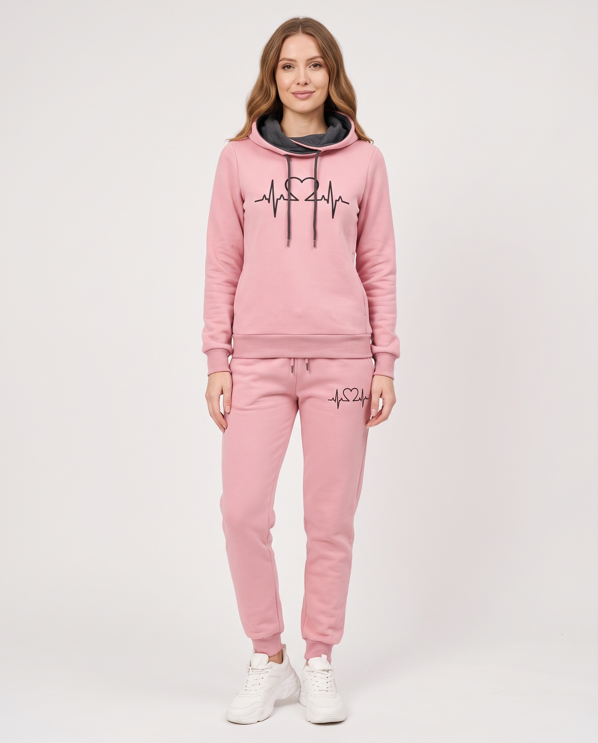 Heartbeat Comfortable Tracksuit in Pink – front view