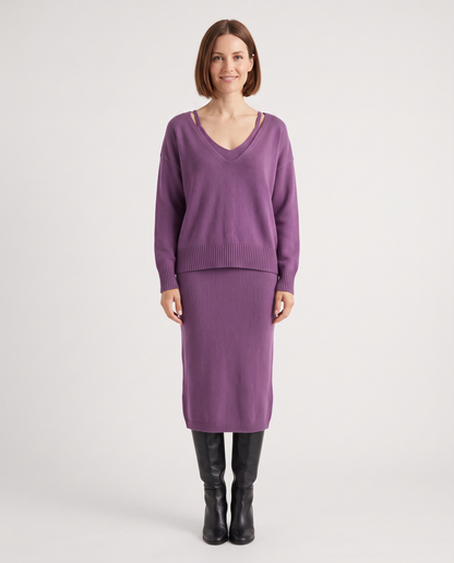 Women's Layered Midi Dress Set in Purple – front view