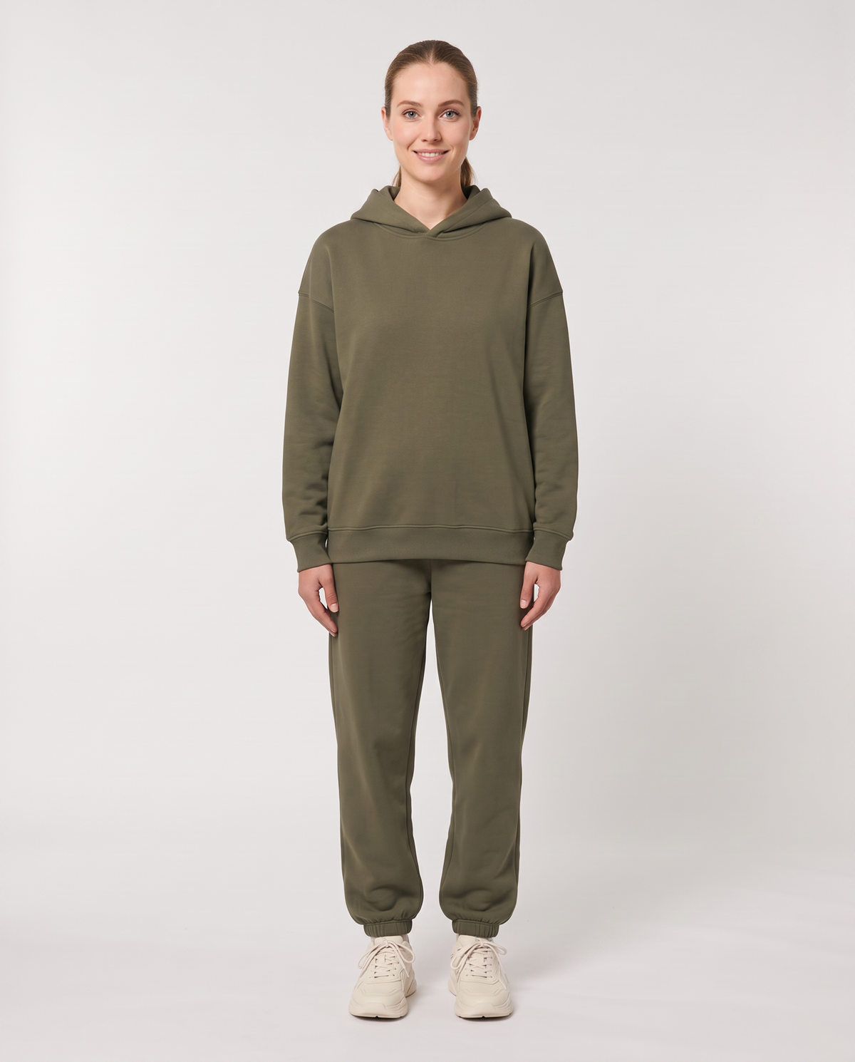 Women's Oversized Hooded Tracksuit Set in Khaki – front view