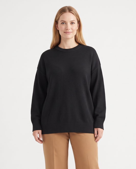 Women's Plus Size Oversized Knit Jumper in Black – front view