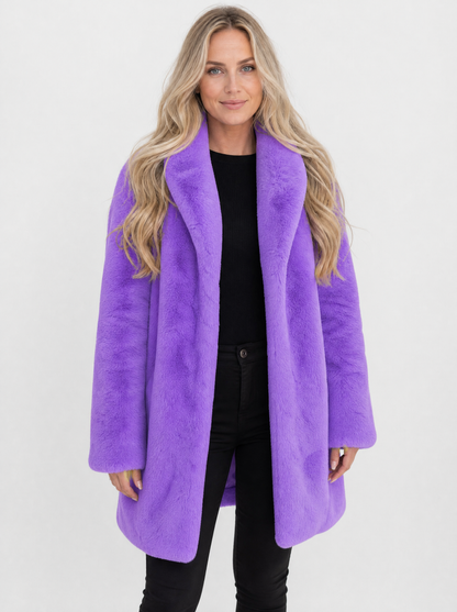 Women's lilac long faux fur coat, front view
