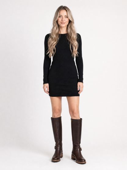Women's dark brown buckle strap knee high boots, front view
