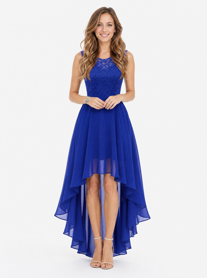 Women's Blue high low christmas party dress, front view