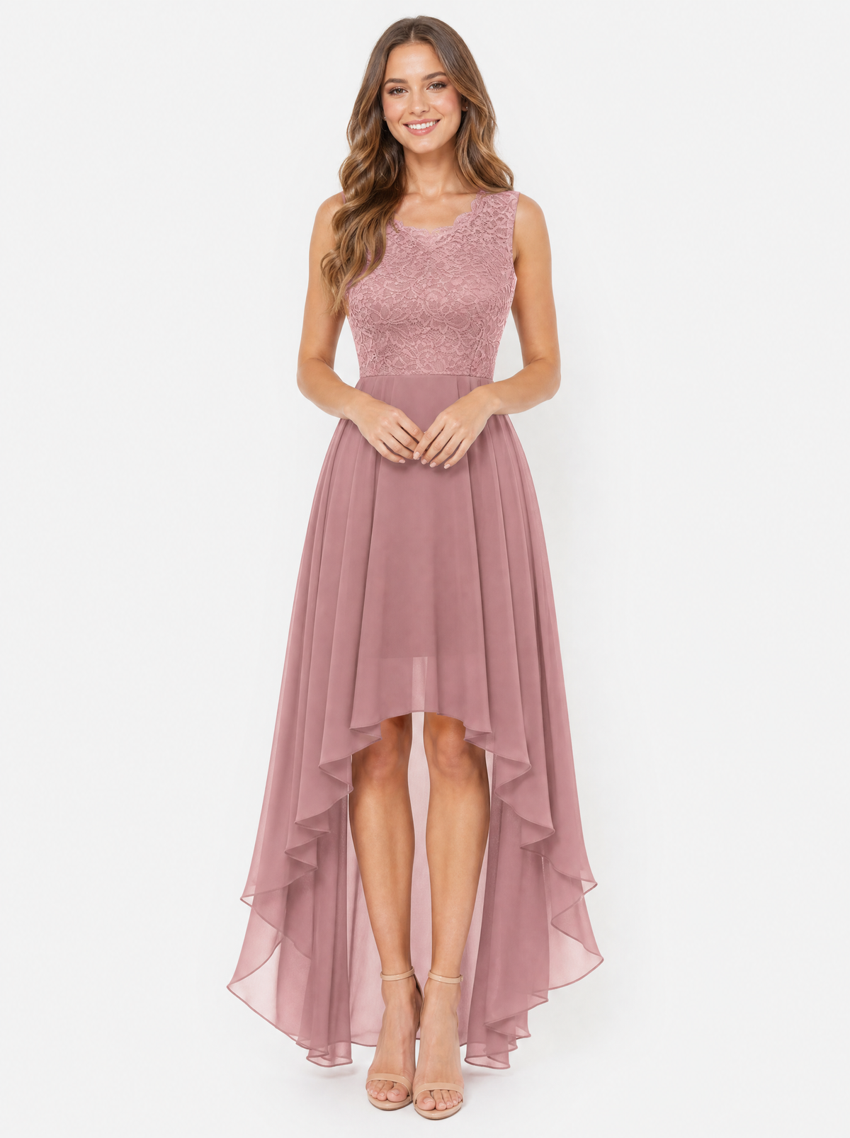 Women's Dark Pink high low christmas party dress, front view