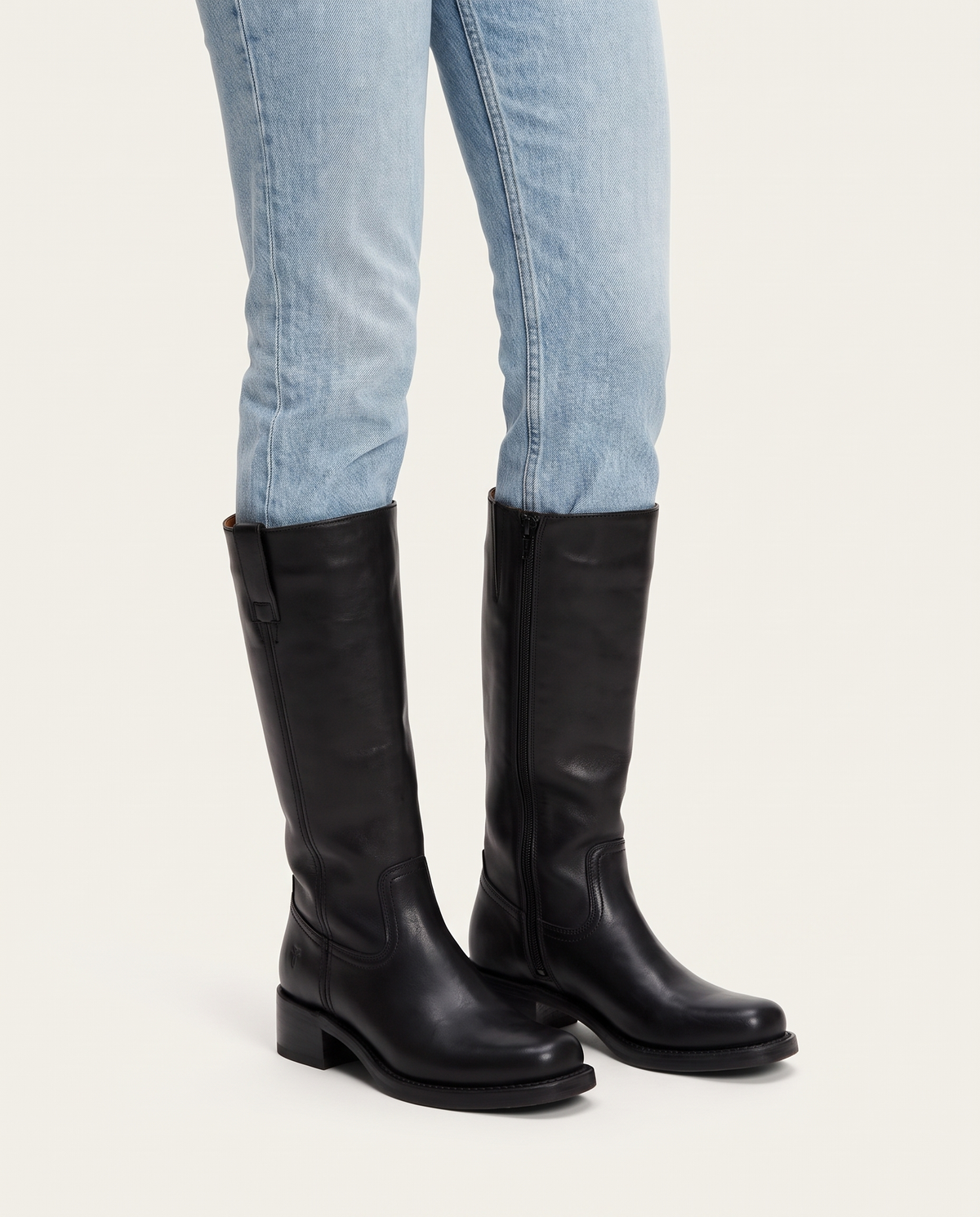 Knee-High Boots with Slim Fit and Structured Sole in Black – three-quarter standing view
