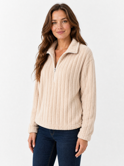 Women's Apricot cosy ribbed quarter zip jumper, side view