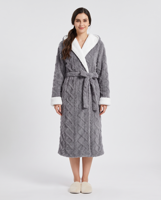 Women's Fleece Dressing Gown in Gray, front view