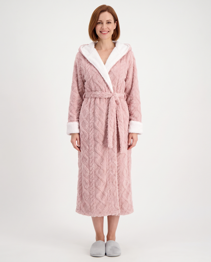 Women's Fleece Dressing Gown in Pink, front view