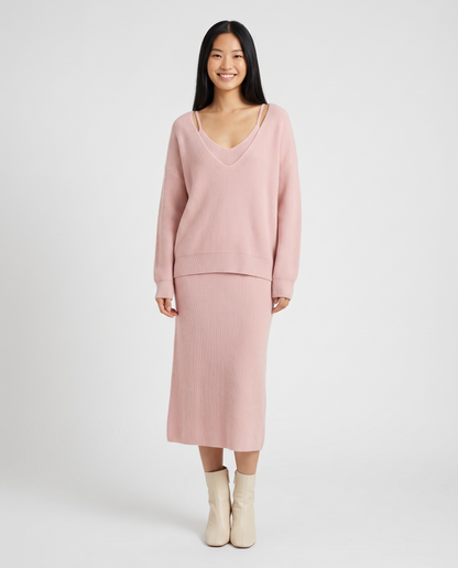 Women's Layered Midi Dress Set in Light Pink – front view