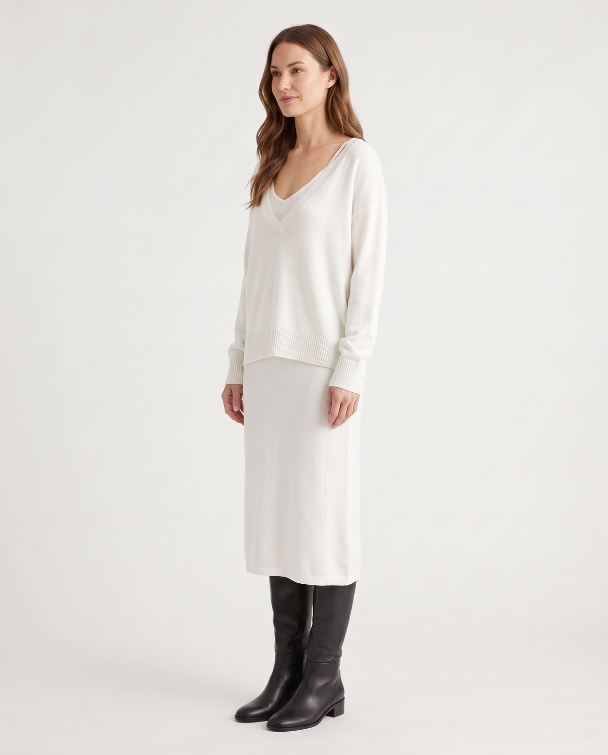 Women's Layered Midi Dress Set in White – three-quarter view