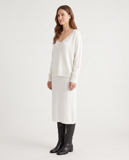 Women's Layered Midi Dress Set in White – three-quarter view