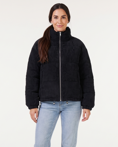 Women's Oversized Corduroy Puffer Jacket in Black – front view