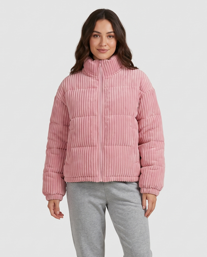 Women's Oversized Corduroy Puffer Jacket in Pink – front view
