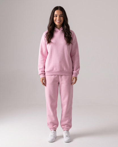 Women's Oversized Hooded Tracksuit Set in Pink – front view