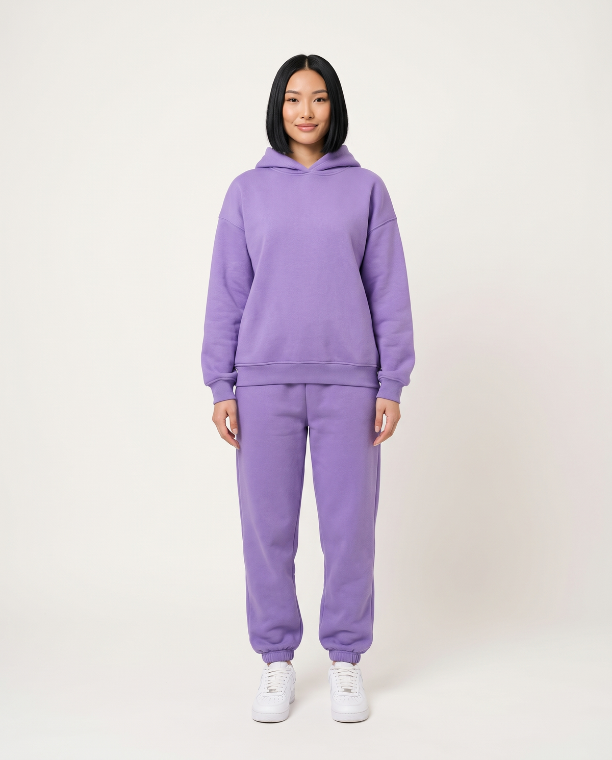 Women's Oversized Hooded Tracksuit Set in Purple – front view