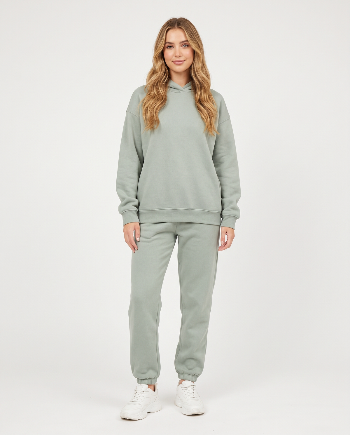 Women's Oversized Hooded Tracksuit Set in Sage Green – front view