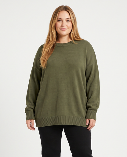 Women's Plus Size Oversized Knit Jumper in Army Green – front view