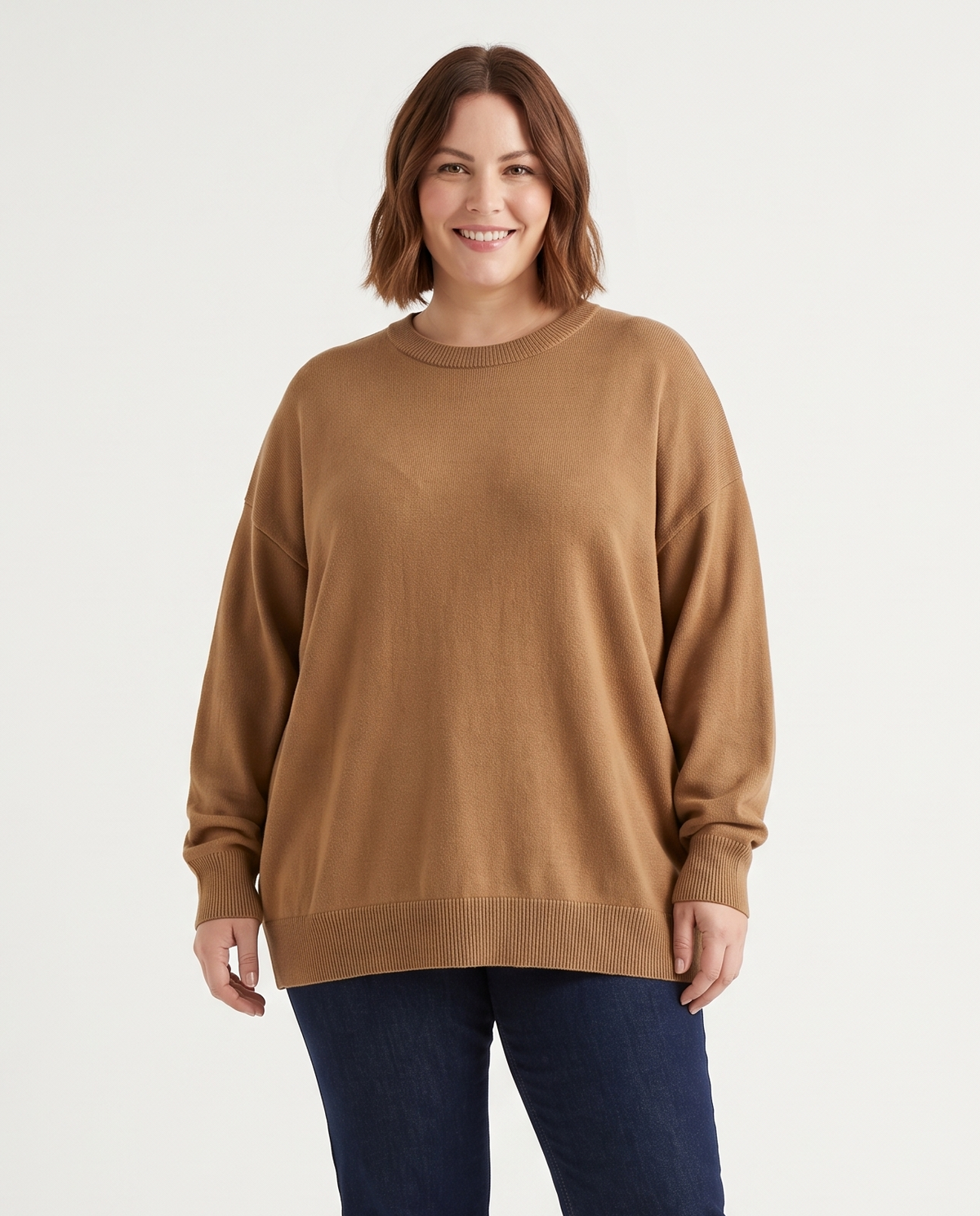 Women's Plus Size Oversized Knit Jumper in Brown – front view