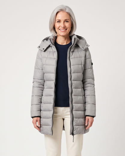 Women's Puffer Quilted Slim Mid-Length Jacket in Grey – front view