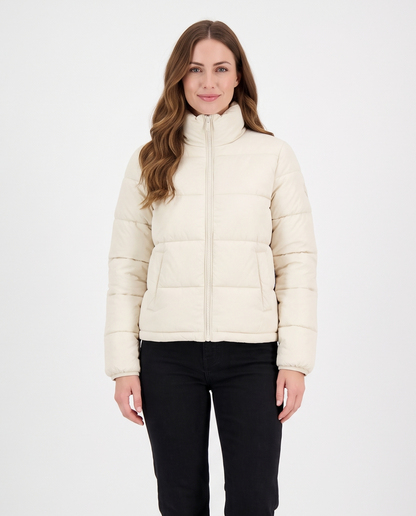 Women's Short Puffer Jacket in Cream – front view