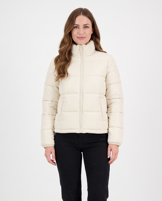 Women's Short Puffer Jacket in Cream – front view