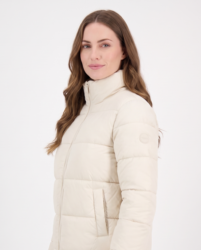 Women's Short Puffer Jacket in Cream – three-quarter view
