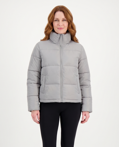 Women's Short Puffer Jacket in Grey – front view