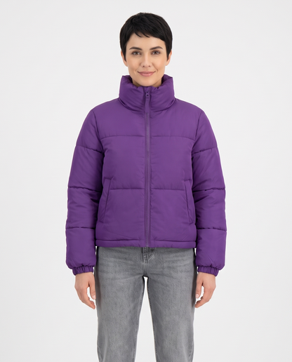 Women's Short Puffer Jacket in Purple – front view