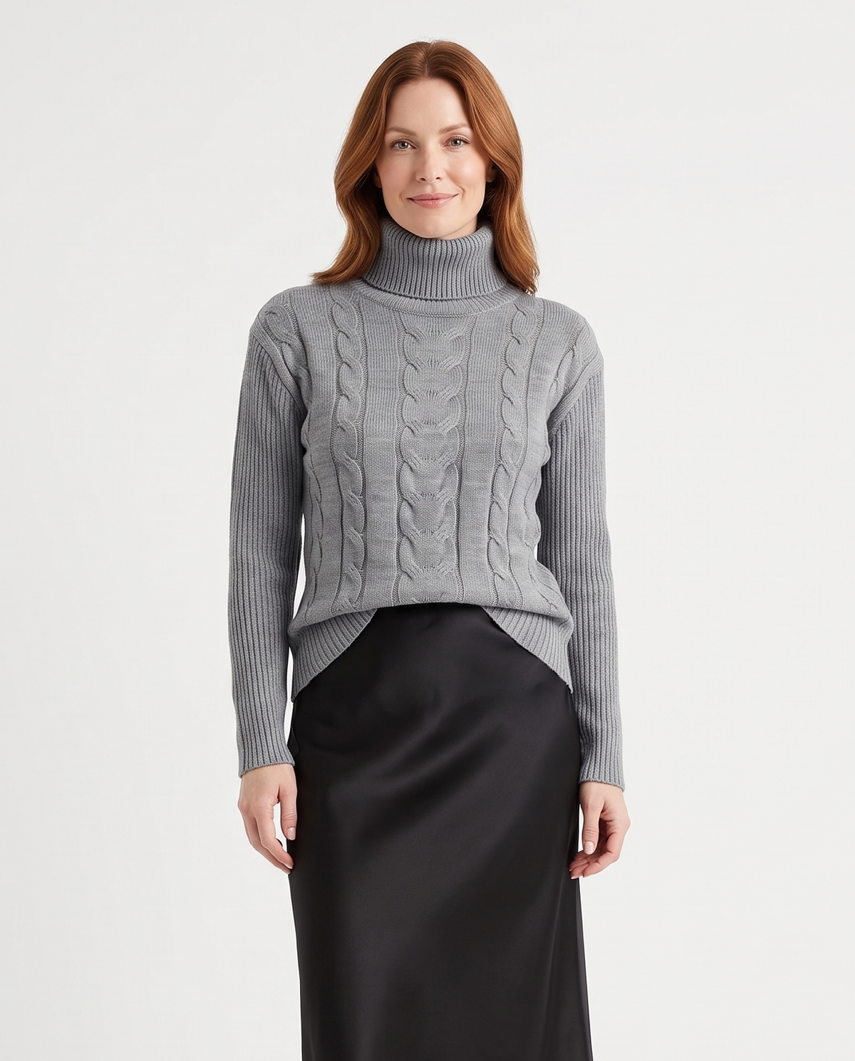 Women's Turtleneck Knit Jumper in Grey – front view
