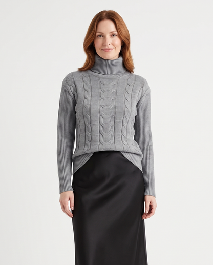 Women's Turtleneck Knit Jumper in Grey – front view