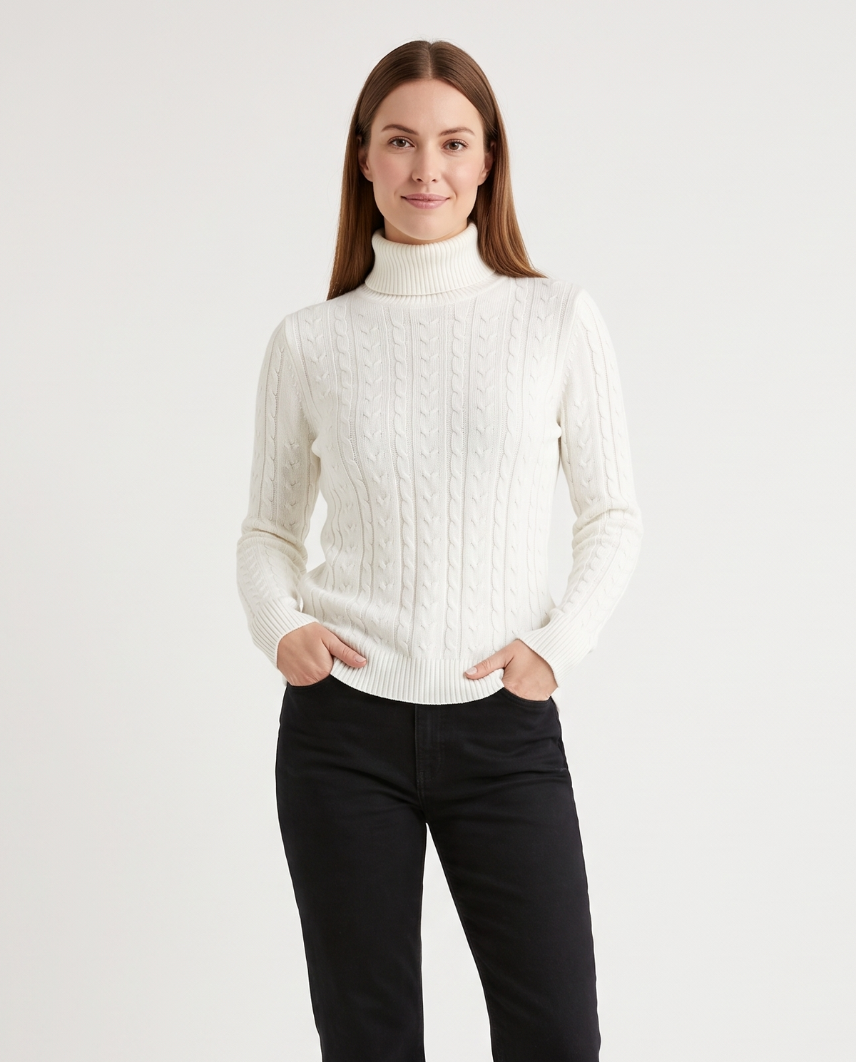 Women's Turtleneck Knit Jumper in White – front view