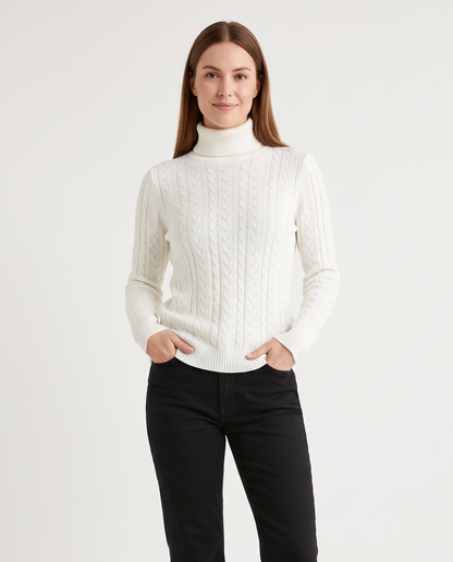 Women's Turtleneck Knit Jumper in White – front view